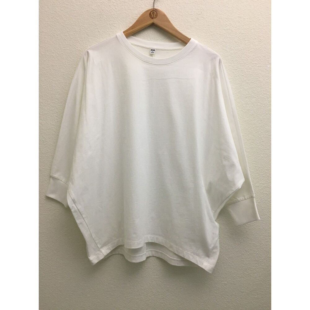 UNIQLO Smooth Cotton Dolman 3/4 Sleeve Oversized Top White S 449103
